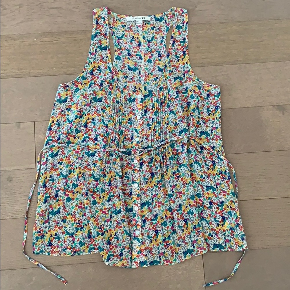 Forever 21 Floral Tie Waist Blouse